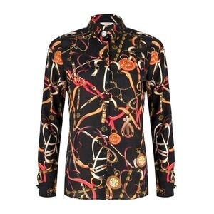 ESQUALO Blouse chain print button down collar decorative button size 12